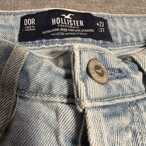 Hollister ultra high right ripped light blue denim jeans.